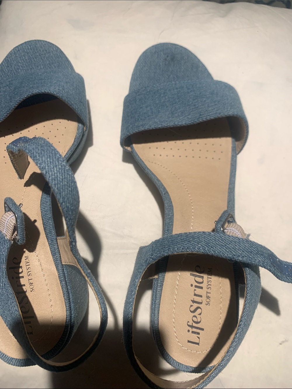Life Stride Blue Fabric Open-Toe Ankle Strap Sandals